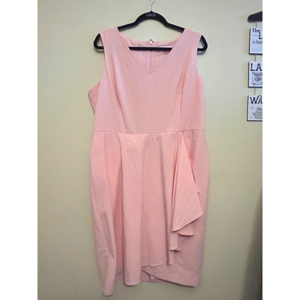 Calvin Klein Sheath Dress Womens 16 Pink Excellent Ruffle V-Neck Sleeveless